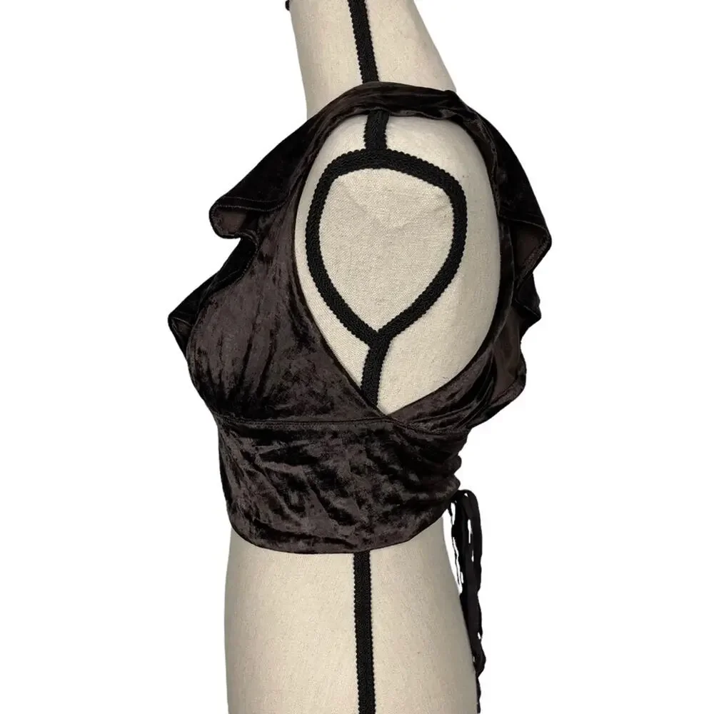 Free People Lillian Velvet Lace Up Tank Top Brown Size XS NWOT